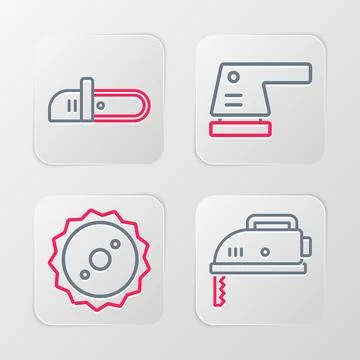 Set line Electric jigsaw, Circular blade, sander and Chainsaw icon. Vector Stock Illustration