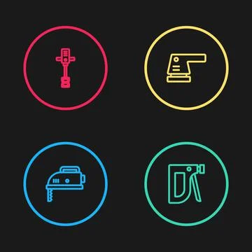 Set line Electric jigsaw, Construction stapler, sander and Electrical hand Stock Illustration