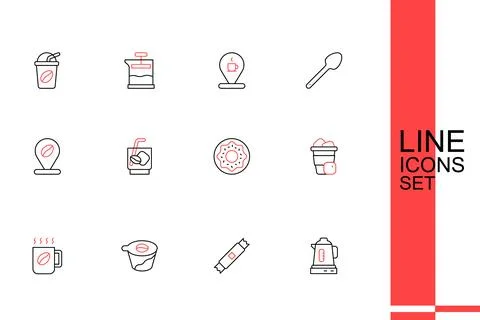 Set line Electric kettle, Sugar stick packets, Pour over coffee maker, Coff.. Ilustração Stock