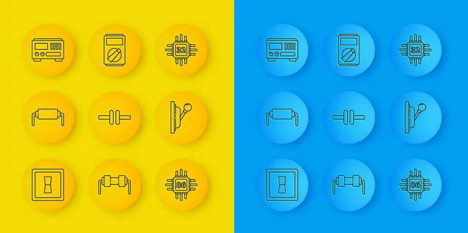 Set line Electric light switch, Resistor electricity, circuit scheme, Processor Stock Illustration