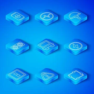 Set line Electric light switch, Fuse, Exclamation mark in triangle, Lightning Illustrazione stock