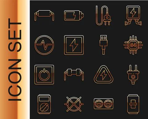 Set line Electric light switch, plug, Processor with microcircuits CPU Stockillustratie