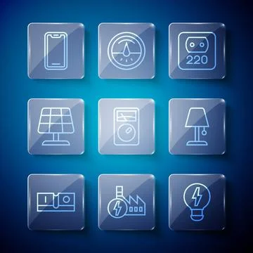 Set line Electric light switch, Nuclear power plant, Creative lamp idea Stock Illustration