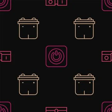 Set line Electric light switch, Car battery and Power button on seamless pattern Stock Illustration