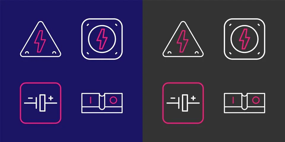Set line Electric light switch, DC voltage source, Lightning bolt and High .. Stock Illustration