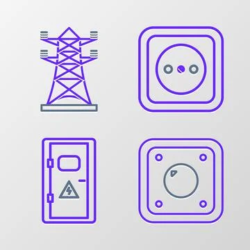 Set line Electric light switch, Electrical cabinet, outlet and High voltage.. Illustrazione stock