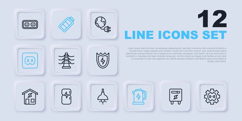 Set line Electric meter, Electrical outlet, tower line, kettle, Refrigerato.. Stock Illustration