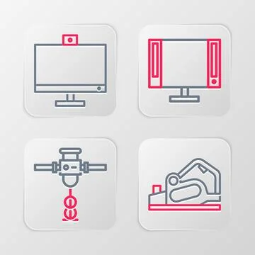 Set line Electric planer tool, Construction jackhammer, Smart Tv and Computer Stock Illustration