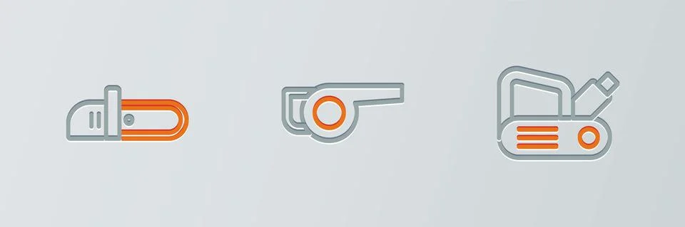 Set line Electric planer tool, Chainsaw and Leaf garden blower icon. Vector Stock Illustration