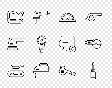 Set line Electric planer tool, Screwdriver, circular saw, jigsaw, Angle gri.. Stock Illustration