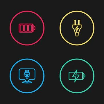 Set line Electric plug, Battery, and icon. Vector イラスト素材