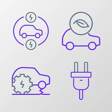 Set line Electric plug, car service, Eco and  icon. Vector イラスト素材