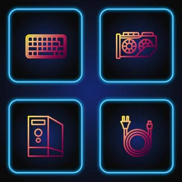 Set line Electric plug, Case of computer, Keyboard and Video graphic card Stock Illustration