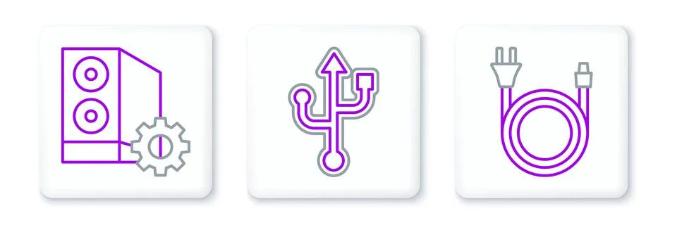 Set line Electric plug, Case of computer and USB icon. Vector イラスト素材