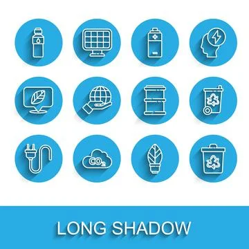 Set line Electric plug, CO2 emissions in cloud, Bottle of water, Light bulb.. 스톡 일러스트