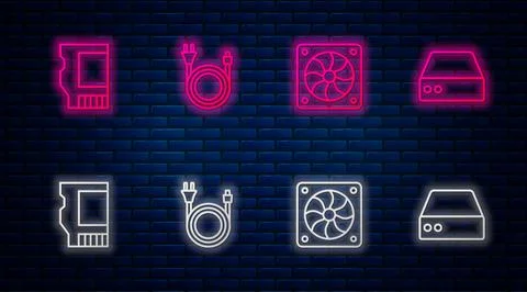 Set line Electric plug, Computer cooler, SD card and Server, Data, Web Hosting Illustrazione stock