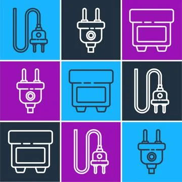 Set line Electric plug, Fuse and Electric plug icon. Vector 스톡 일러스트