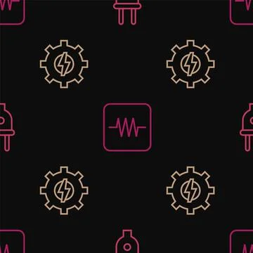 Set line Electric plug, Gear and lightning and Resistor electronic circuit on Stock Illustration