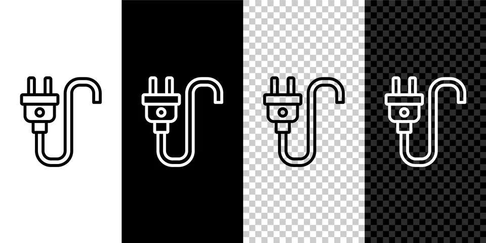 Set line Electric plug icon isolated on black and white, transparent background Stockillustratie
