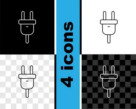 Set line Electric plug icon isolated on black and white, transparent backgr.. Stockillustratie