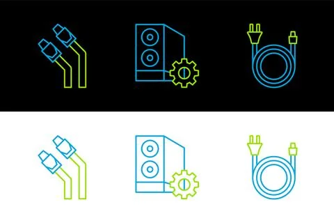 Set line Electric plug, LAN cable network internet and Case of computer ico.. 스톡 일러스트