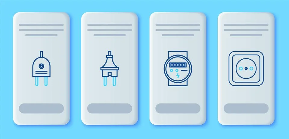 Set line Electric plug, meter, and Electrical outlet icon. Vector Stock Illustration