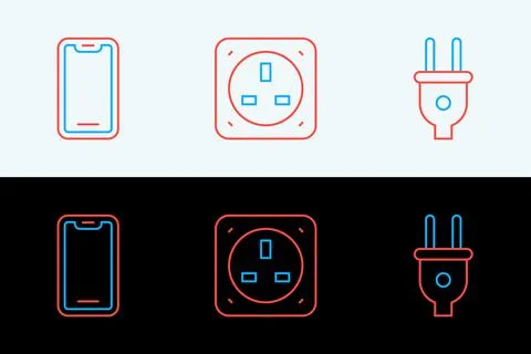 Set line Electric plug, Mobile phone and Electrical outlet icon. Vector イラスト素材