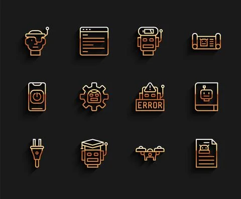Set line Electric plug, Robot, Smart glasses, Drone, Technical specification Stock-Illustration