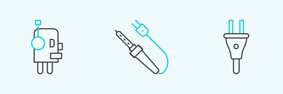 Set line Electric plug, Robot and Soldering iron icon. Vector イラスト素材