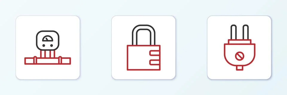 Set line Electric plug, Smart sensor and Safe combination lock icon. Vector Illustrazione stock