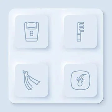 Set line Electric razor blade, Hairbrush, Straight and Broken hair follicle Illustrazione stock