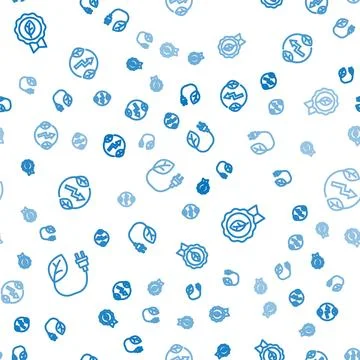 Set line Electric saving plug in leaf, Leaf Eco symbol and on seamless pattern Stock Illustration