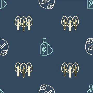 Set line Electric saving plug in leaf, Tree and Tag with on seamless patter.. 스톡 일러스트