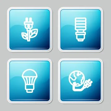 Set line Electric saving plug in leaf, LED light bulb,  and Global energy p.. Stock-Illustration