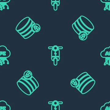 Set line Electric scooter, Server security with lock and Cloud api interface on Stock Illustration