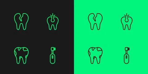Set line Electric toothbrush, Broken, and icon. Vector 스톡 일러스트