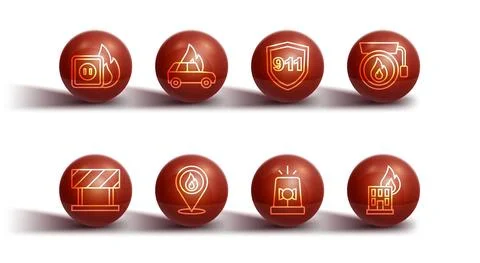 Set line Electric wiring of socket in fire, Road barrier, Ringing alarm bell Ilustración de archivo