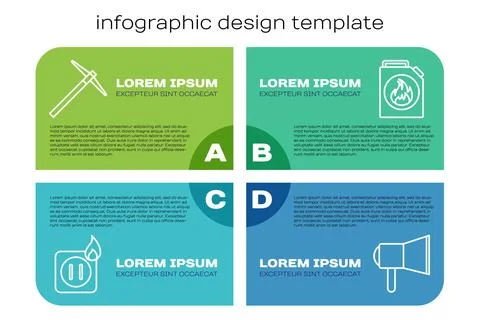 Set line Electric wiring of socket in fire, Pickaxe, Megaphone and Canister for Stock Illustration