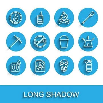 Set line Electric wiring of socket in fire, Canister for flammable liquids,.. Stock Illustration