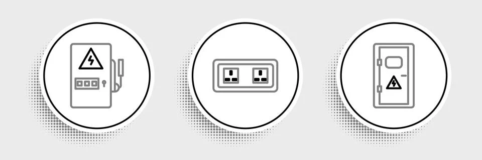 Set line Electrical cabinet, panel and outlet icon. Vector Stock-Illustration