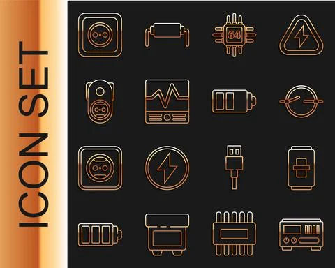 Set line Electrical measuring instruments, light switch, circuit scheme Ilustração Stock