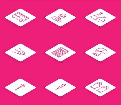 Set line Electrical measuring instruments, Scientist, Test tube and flask che Illustrazione stock