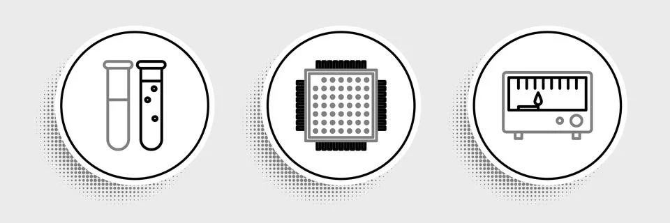 Set line Electrical measuring instruments, Test tube and flask chemical labor Illustrazione stock