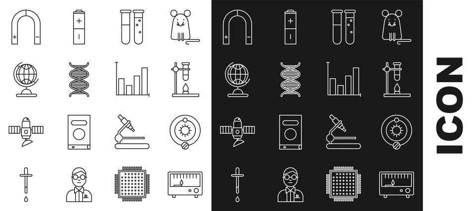 Set line Electrical measuring instruments, Solar system, Glass test tube flask Stock Illustration