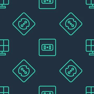 Set line Electrical outlet, and Solar energy panel on seamless pattern. Vector 스톡 일러스트