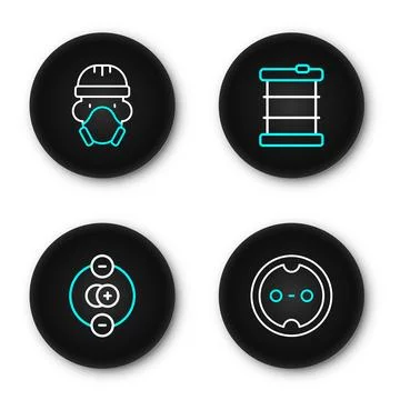 Set line Electrical outlet, Atom, Radioactive waste in barrel and Nuclear r.. Ilustración de archivo
