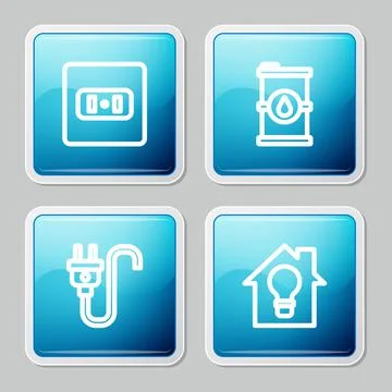 Set line Electrical outlet, Bio fuel barrel, plug and Smart house and light bulb Stock Illustration