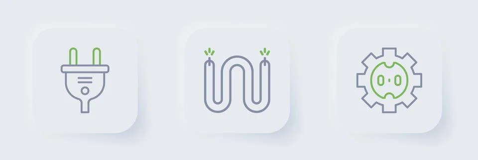Set line Electrical outlet, cable and plug icon. Vector Illustrazione stock