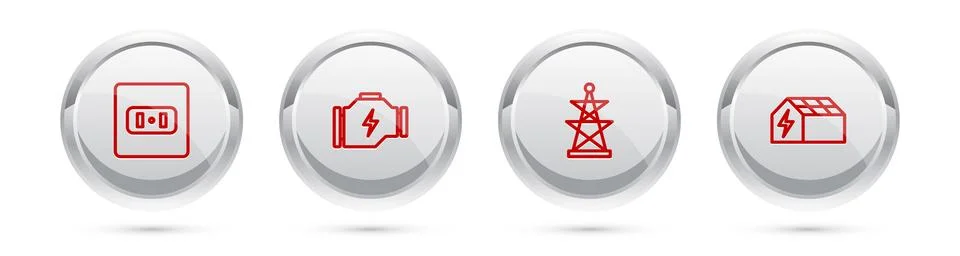 Set line Electrical outlet, Check engine, tower and Solar energy panel. Silver イラスト素材