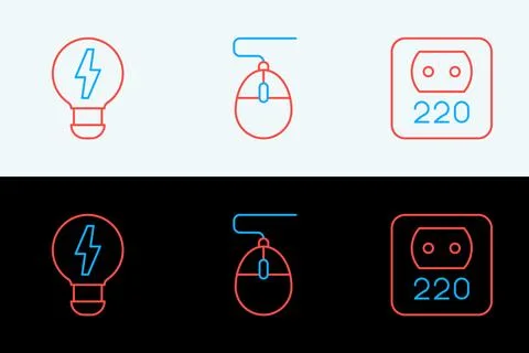 Set line Electrical outlet, Creative lamp light idea and Computer mouse ico.. Stock Illustration